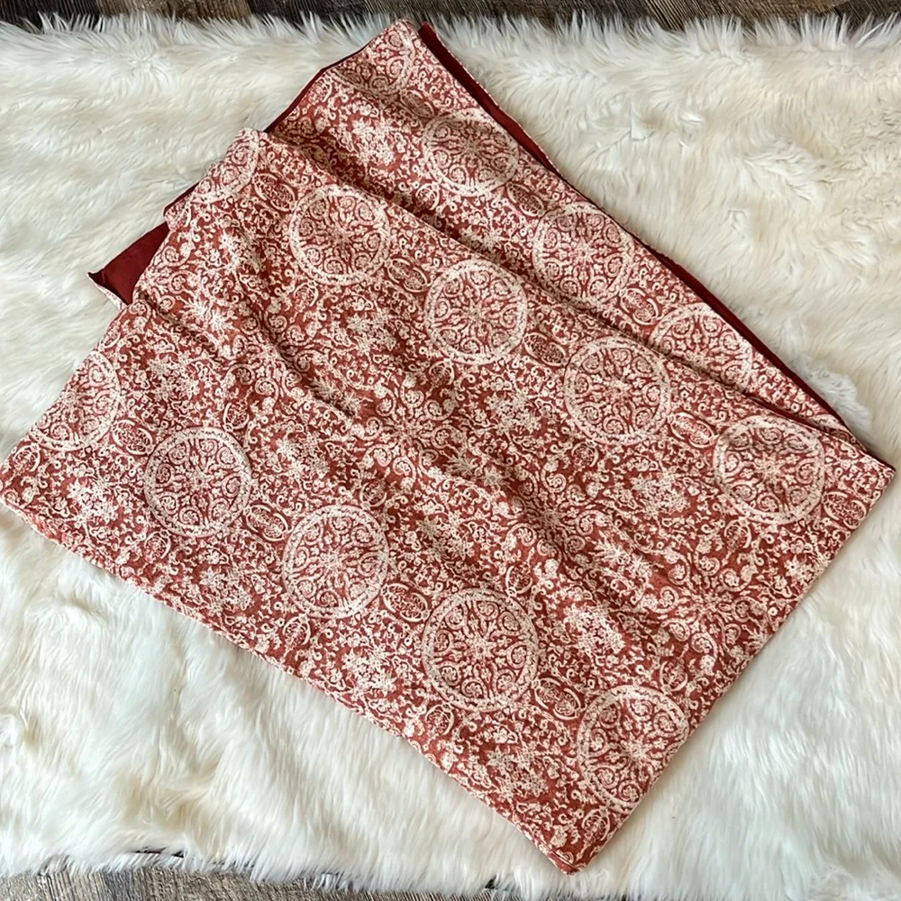 Pottery Barn Burnt Orange Tara Block Print Boho Table Runner